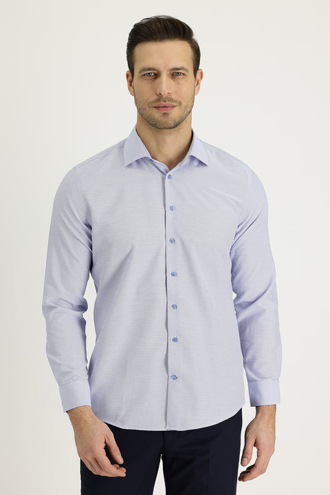 Sky Blue Long Sleeve Slim Fit Narrow Cut Classic Patterned Cotton Easy-Iron Shirt