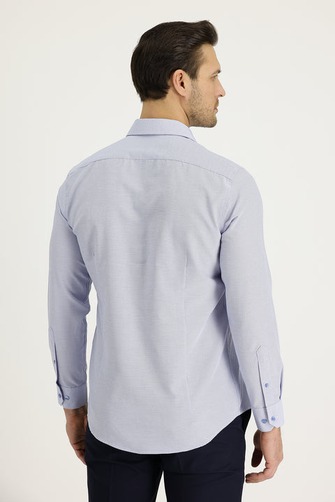 Sky Blue Long Sleeve Slim Fit Narrow Cut Classic Patterned Cotton Easy-Iron Shirt