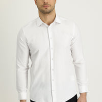 White Long Sleeve Slim Fit Narrow Cut Classic Patterned Cotton Easy Iron Shirt