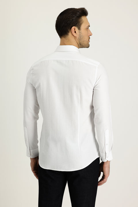 White Long Sleeve Slim Fit Narrow Cut Classic Patterned Cotton Easy Iron Shirt