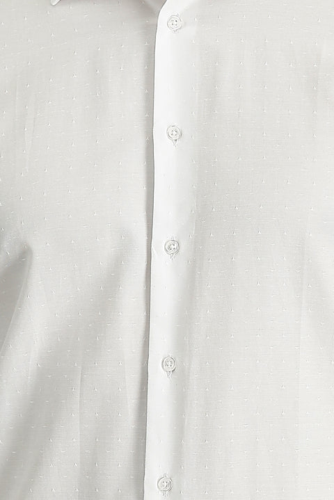 White Long Sleeve Slim Fit Narrow Cut Classic Patterned Cotton Easy Iron Shirt