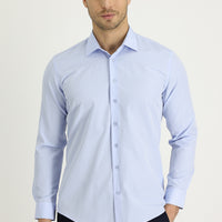 Light Blue Long Sleeve Slim Fit Narrow Cut Classic Patterned Cotton Easy-Iron Shirt