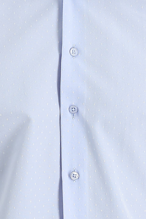 Light Blue Long Sleeve Slim Fit Narrow Cut Classic Patterned Cotton Easy-Iron Shirt