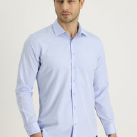 Light Blue Long Sleeve Slim Fit Narrow Cut Classic Patterned Cotton Easy-Iron Shirt