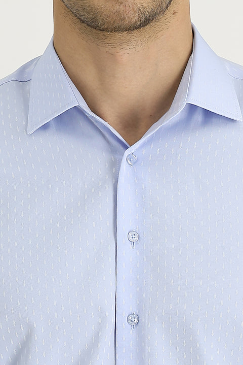 Light Blue Long Sleeve Slim Fit Narrow Cut Classic Patterned Cotton Easy-Iron Shirt
