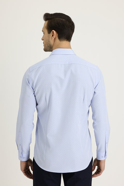 Light Blue Long Sleeve Slim Fit Narrow Cut Classic Patterned Cotton Easy-Iron Shirt
