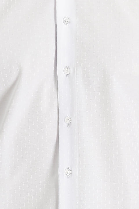 White Long Sleeve Slim Fit Narrow Cut Classic Patterned Cotton Easy Iron Shirt