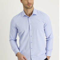 Light Blue Long Sleeve Slim Fit Narrow Cut Classic Patterned Cotton Easy Iron Shirt