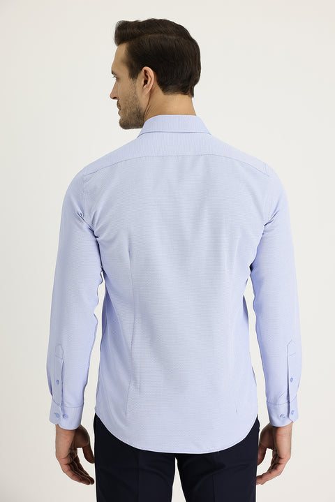 Light Blue Long Sleeve Slim Fit Narrow Cut Classic Patterned Cotton Easy Iron Shirt