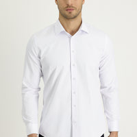 White Long Sleeve Slim Fit Narrow Cut Classic Patterned Cotton Easy Iron Shirt