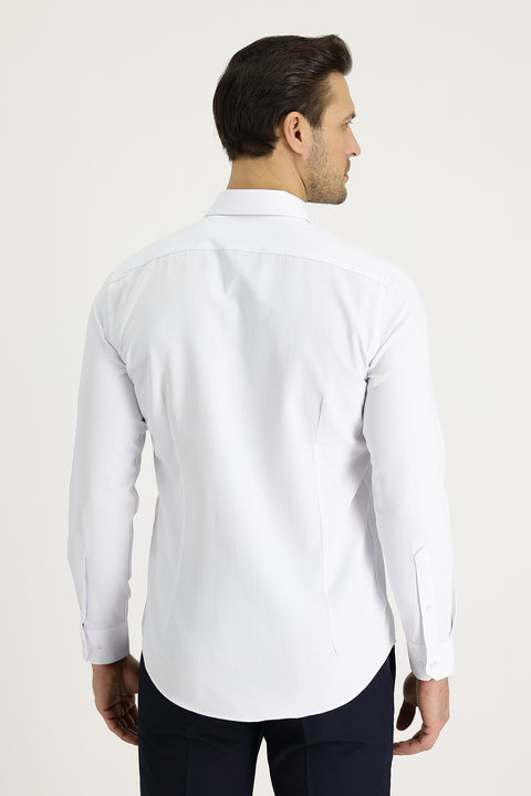 White Long Sleeve Slim Fit Narrow Cut Classic Patterned Cotton Easy Iron Shirt