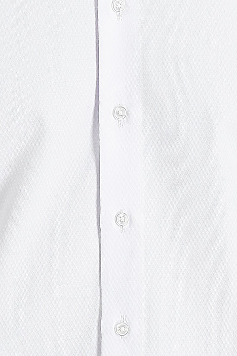 White Long Sleeve Slim Fit Narrow Cut Classic Patterned Cotton Easy Iron Shirt