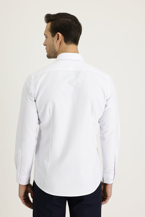 Beyaz Uzun Kol Slim Fit Dar Kesim Klasik Desenli Pamuklu Kolay Ütülenebilir Gömlek