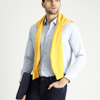 Light Blue Long Sleeve Slim Fit Narrow Cut Classic Patterned Cotton Shirt