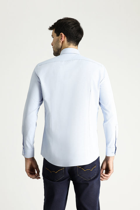 Light Blue Long Sleeve Slim Fit Narrow Cut Classic Patterned Cotton Shirt