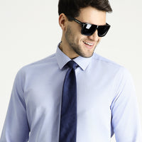 Light Blue Long Sleeve Slim Fit Narrow Cut Classic Patterned Cotton Easy Iron Shirt