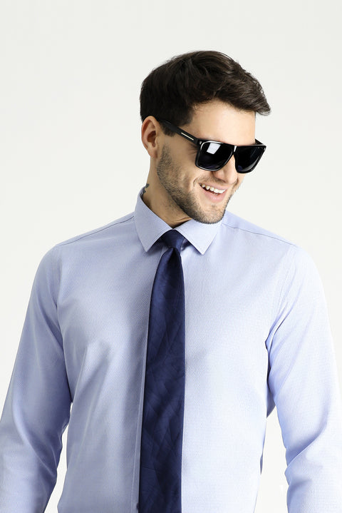 Light Blue Long Sleeve Slim Fit Narrow Cut Classic Patterned Cotton Easy Iron Shirt