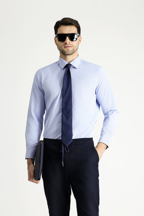Light Blue Long Sleeve Slim Fit Narrow Cut Classic Patterned Cotton Easy Iron Shirt