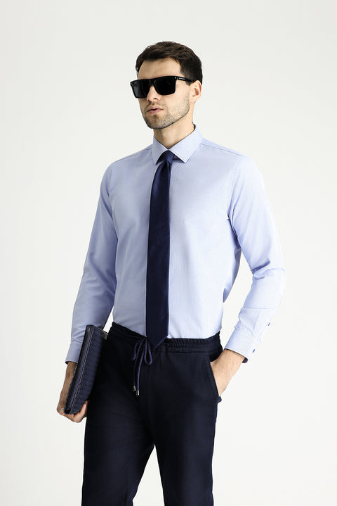 Light Blue Long Sleeve Slim Fit Narrow Cut Classic Patterned Cotton Easy Iron Shirt