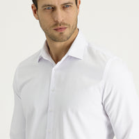White Long Sleeve Slim Fit Narrow Cut Classic Patterned Cotton Easy Iron Shirt
