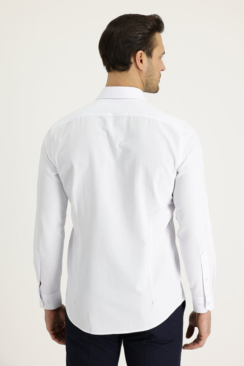 White Long Sleeve Slim Fit Narrow Cut Classic Patterned Cotton Easy Iron Shirt