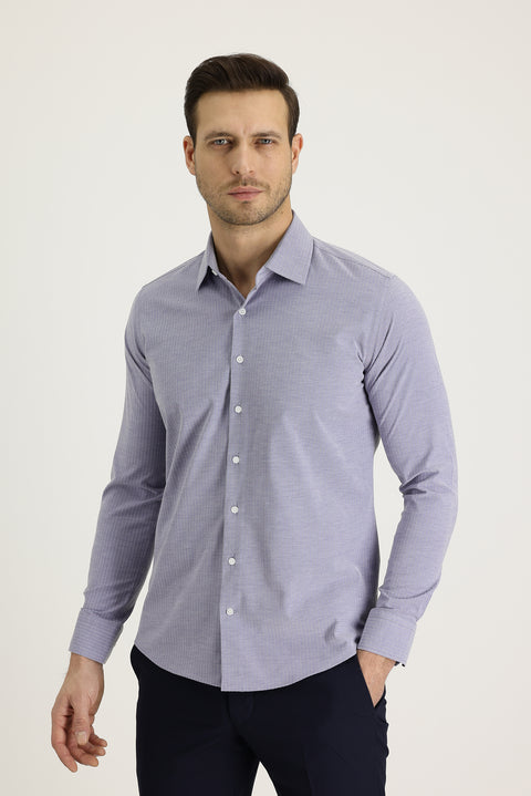 Black Long Sleeve Slim Fit Narrow Cut Classic Patterned Cotton Easy Iron Shirt