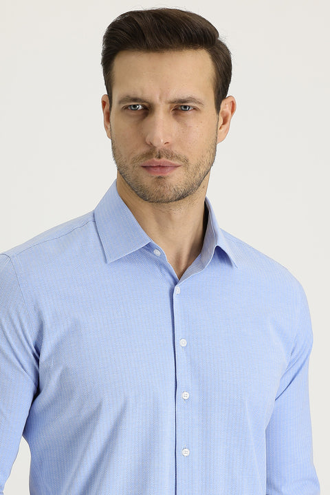 Light Blue Long Sleeve Slim Fit Narrow Cut Classic Patterned Cotton Easy Iron Shirt