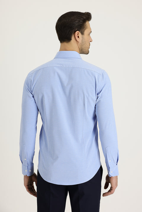Light Blue Long Sleeve Slim Fit Narrow Cut Classic Patterned Cotton Easy Iron Shirt