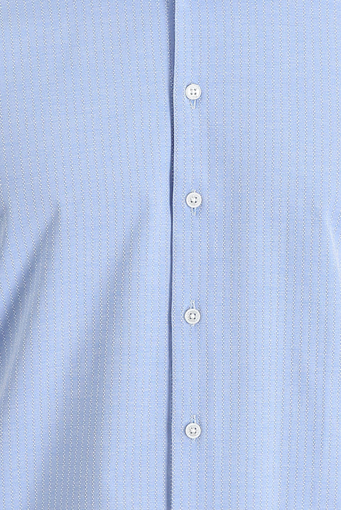 Light Blue Long Sleeve Slim Fit Narrow Cut Classic Patterned Cotton Easy Iron Shirt
