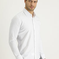 White Long Sleeve Slim Fit Narrow Cut Classic Patterned Cotton Easy Iron Shirt