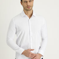 White Long Sleeve Slim Fit Narrow Cut Classic Patterned Cotton Easy Iron Shirt