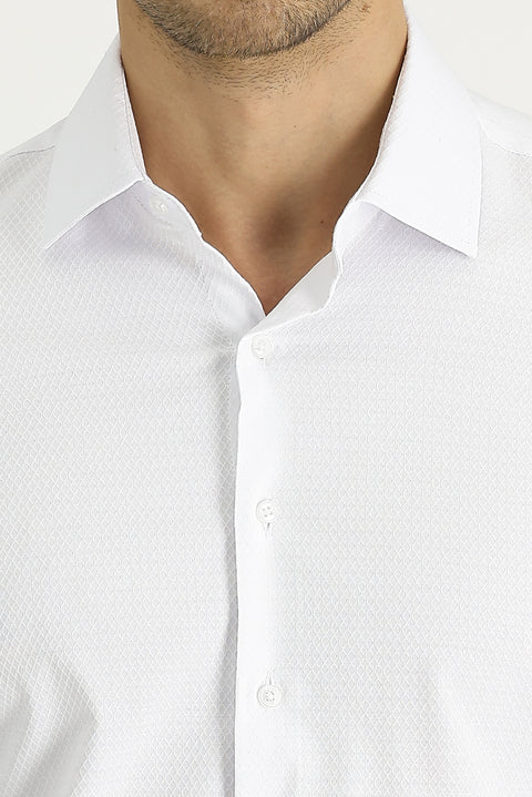 White Long Sleeve Slim Fit Narrow Cut Classic Patterned Cotton Easy Iron Shirt