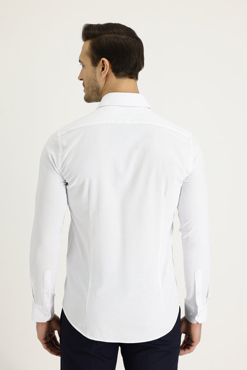 White Long Sleeve Slim Fit Narrow Cut Classic Patterned Cotton Easy Iron Shirt