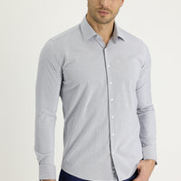 Medium Navy Long Sleeve Slim Fit Narrow Cut Classic Patterned Cotton Easy-Iron Shirt