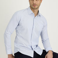 Dark Blue Long Sleeve Slim Fit Narrow Cut Classic Patterned Cotton Easy Iron Shirt