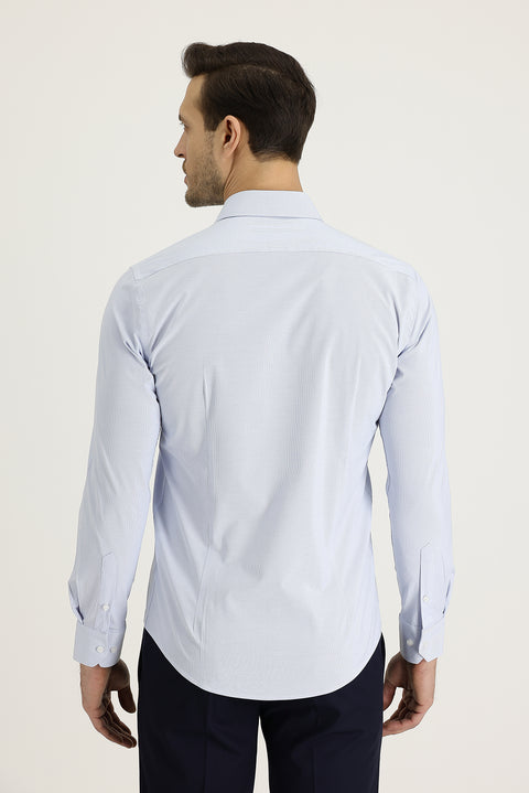 Dark Blue Long Sleeve Slim Fit Narrow Cut Classic Patterned Cotton Easy Iron Shirt