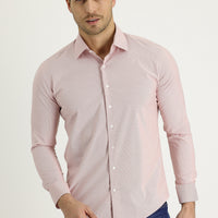 Light Red Long Sleeve Slim Fit Narrow Cut Classic Patterned Cotton Easy Iron Shirt