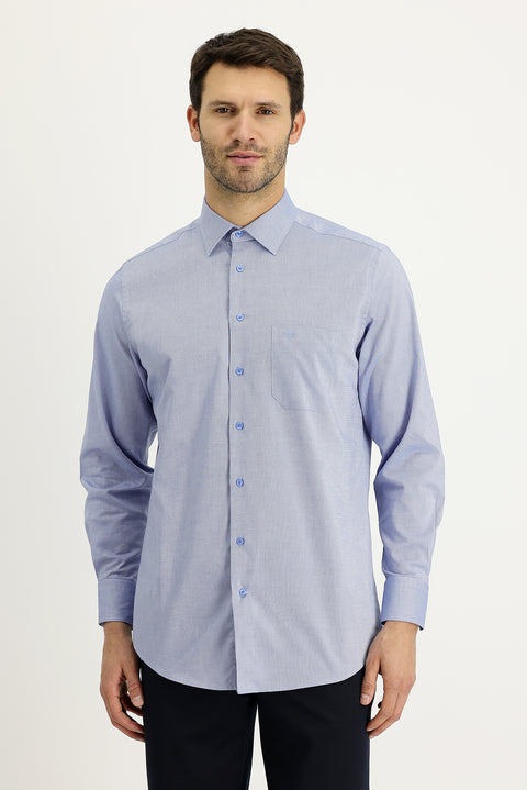 Light Blue Long-Sleeve Classic Patterned Cotton Shirt
