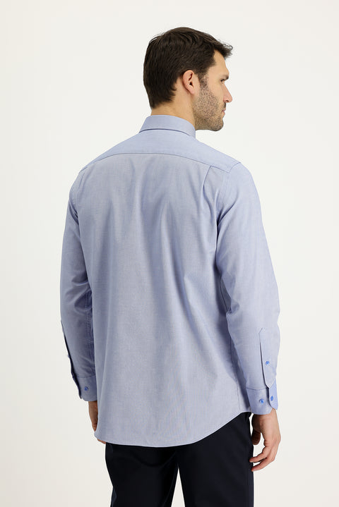 Light Blue Long-Sleeve Classic Patterned Cotton Shirt