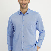 Sky Blue Long Sleeve Classic Patterned Cotton Shirt