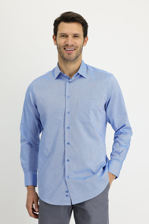 Sky Blue Long Sleeve Classic Patterned Cotton Shirt