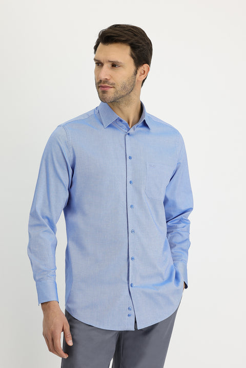 Sky Blue Long Sleeve Classic Patterned Cotton Shirt