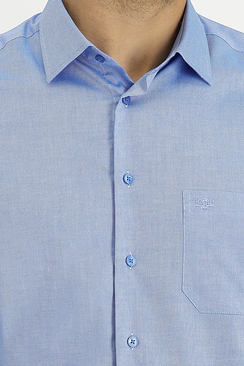 Sky Blue Long Sleeve Classic Patterned Cotton Shirt