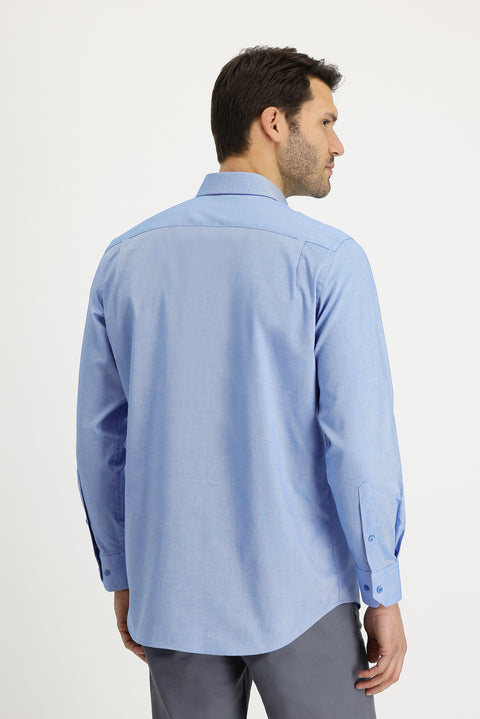 Sky Blue Long Sleeve Classic Patterned Cotton Shirt