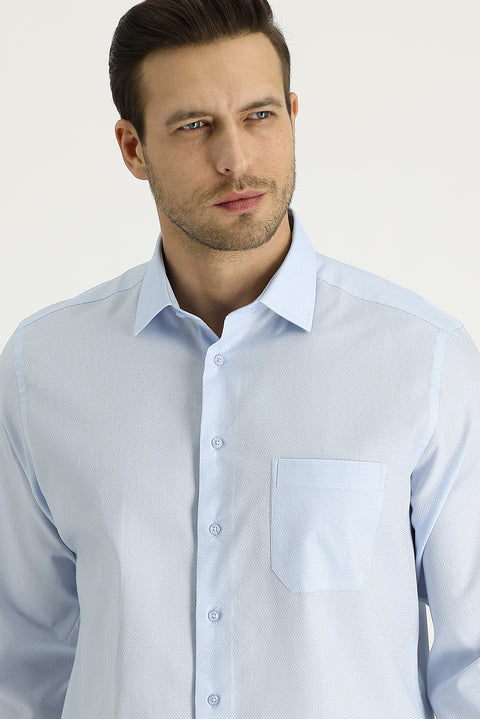 Light Blue Long-Sleeve Classic Patterned Cotton Shirt