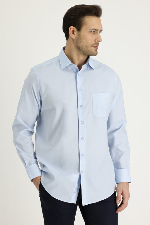Light Blue Long-Sleeve Classic Patterned Cotton Shirt
