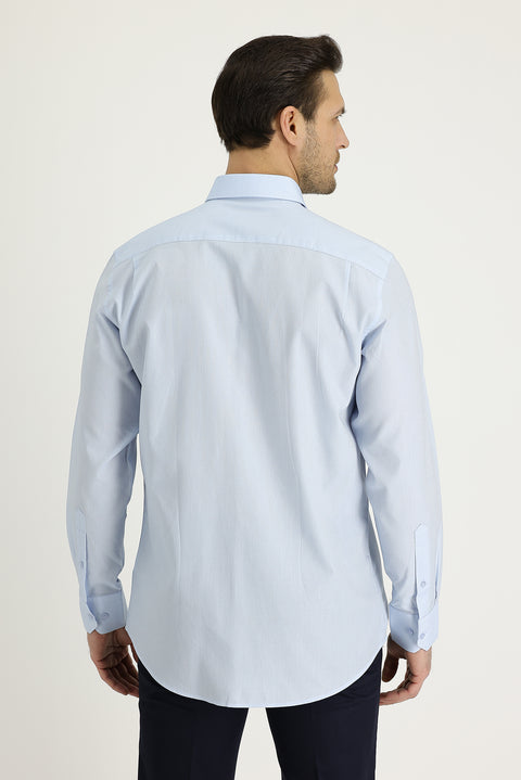 Light Blue Long-Sleeve Classic Patterned Cotton Shirt