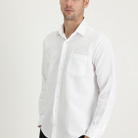 White Long-Sleeve Classic Patterned Cotton Easy-Iron Shirt