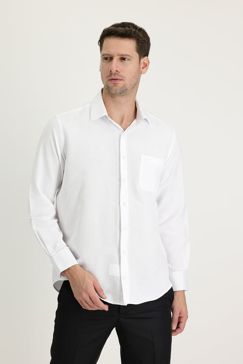 White Long-Sleeve Classic Patterned Cotton Easy-Iron Shirt