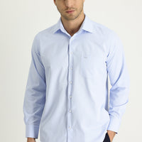 Light Blue Long Sleeve Classic Patterned Cotton Easy-Iron Shirt